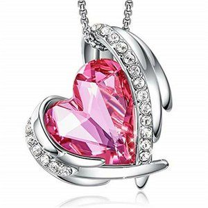 Pink Crystal Heart Necklace new